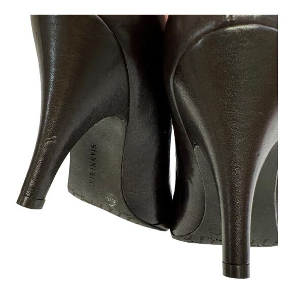Gianni Bini Brown Leather Peep Toe Heels with Bow Detail - Women's Shoes - Picture 11 of 14